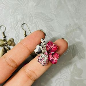Garnet Pink Earrings & Chain Pendant