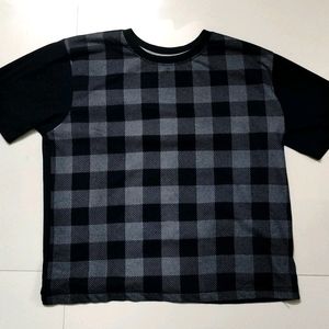 Korean Navy Blue Checked Tshirt