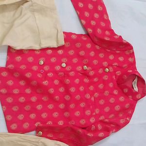 Dark Pink Golden Print Kurta Pyjama Boys