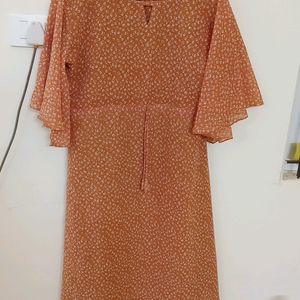 Peach Orange Dress With White Prints