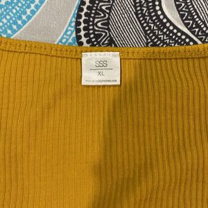 Mustard Yellow Ribbed Square Neck Top