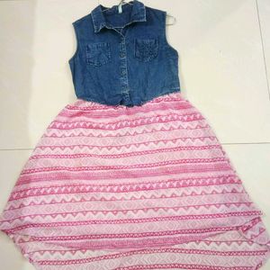 Pink And blue Casual Wear Dress