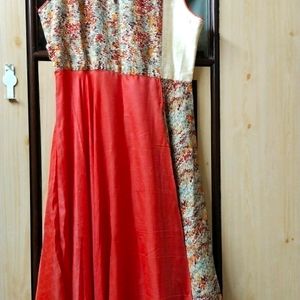 Orange Ethnic Floor Length Gown Affordable