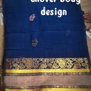 a blue pure cotton hand work saree