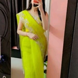 Beautiful Lime Color Saree With Not Used