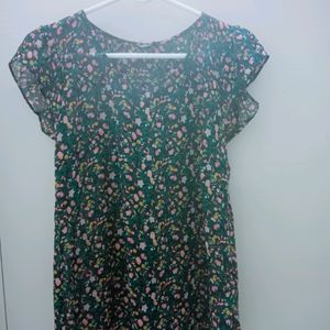 Green Floral Silk Top