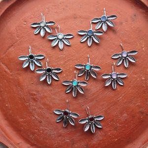 Leaves & Stones Floral Oxidised Hook Earrings