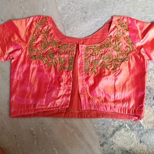 Radium Pink Blouse With Embroidery Work