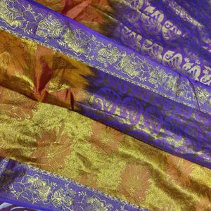 Orange And Violet Pure Silk Saree