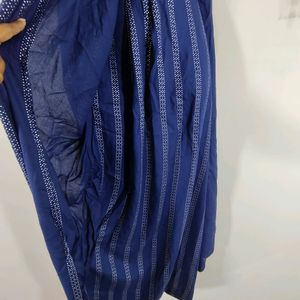 Navy Blue Printed Dhoti Style Saree (Women's)