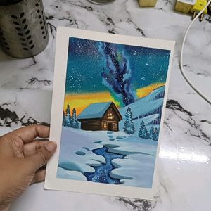 Cottage Snow Painting On A5 Sheet