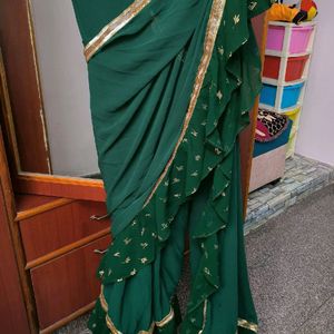 Readymade Green Saree Without Blouse