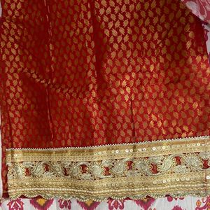 Red And Golden Banarasi Silk Kurta