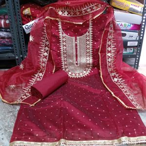 Unstitched Chanderi Suit