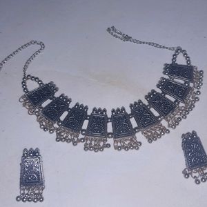 oxidised necklace with earrings set