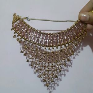 Pink work golden necklace