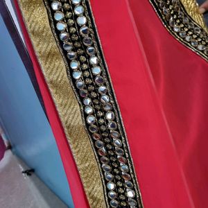 Red And Gold Toned Sequence Embroidered Saree