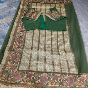 Mahendi Green Sari With Blouse