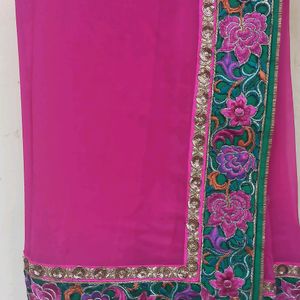 Festive Wear Pink Flower Border Saree