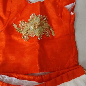 Orange/ Offwhite Partywear Skirt & Top