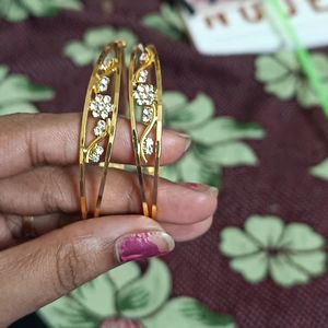 Real gold look bangles with stonesl work