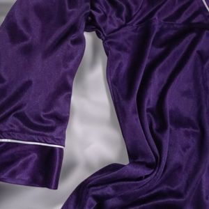 Cozy Satin Dark Purple Night Suit For Women