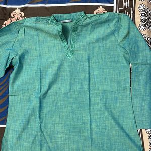 Shatranj Green Half Sleeve Kurta