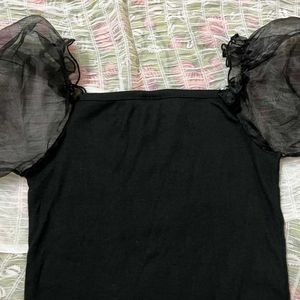 Puffy Net Sleeves Crop Top