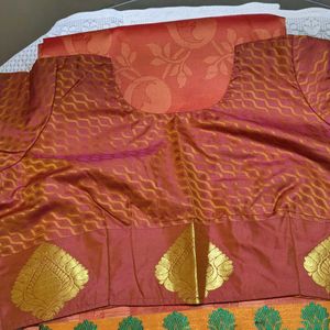 It Is An Artsilk Saree With Stitched Blouse Size