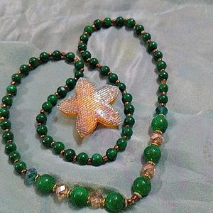 Elegant Green And Golden Glass Pulse Mala