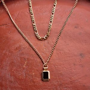 Double Chain Simplicity Black Pendant Necklace