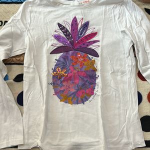 Top Kids Girls White Pineapple Emblished Whit