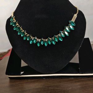 Green Korean Glass Stone Necklace With Earring