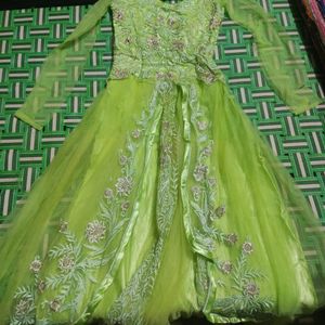 Stone And Thread Work Parrot Green Gown