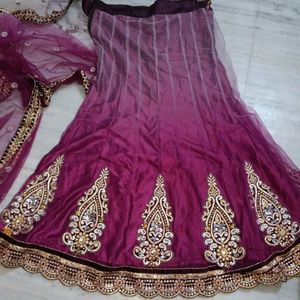 Heavy Work Lehanga Cum Saree With Stitched Blous