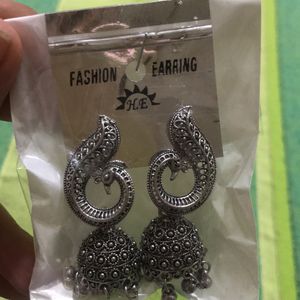 Oxidised Silver Peacock Mini Jhumkis