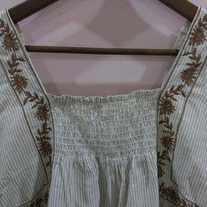 STRIPPED EMBROIDERED TOP WITH BELL SLEEVES