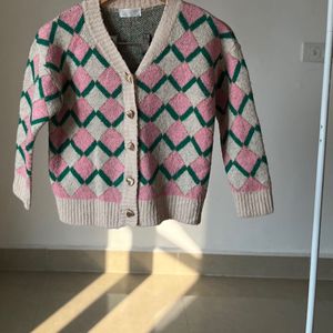 Blush Pink Argyle Print Crop Cardigan 🎀