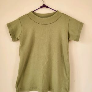 Green Ribbed Cropped Top