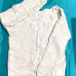 White Crochet Top With Lining