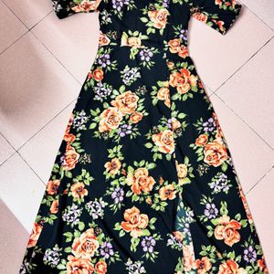 Black Floral Midi Dress Aesthetic New