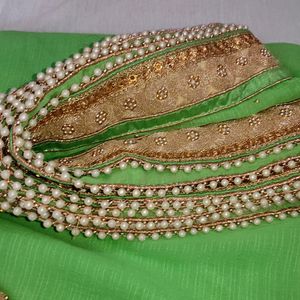 Green Pearl Saree With Blouse New