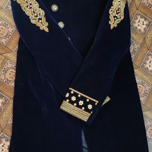 Men Indian Latest Designer Blue Velvet Sherwani