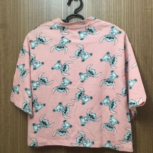 Lilo And Stitch Print Peach T-shirt for Women