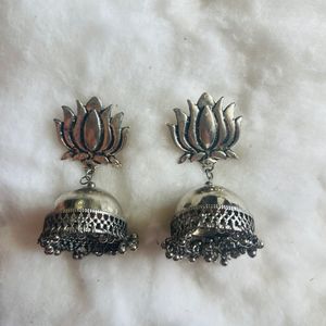 Oxidised Silver jhumka earrings