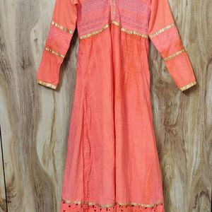 Coral Colour Cotton Long Kurti Bust Size-34