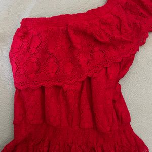 Ginger Brand One Shoulder Cherry Red Frill Top