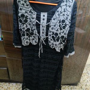 Net Kurta With Attached Floral Jute Jacket