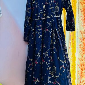 Blue Ethnic Long Kurta Dress With Belt