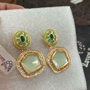 Mint Green Stone&dazzling Austrian Diamond Earring